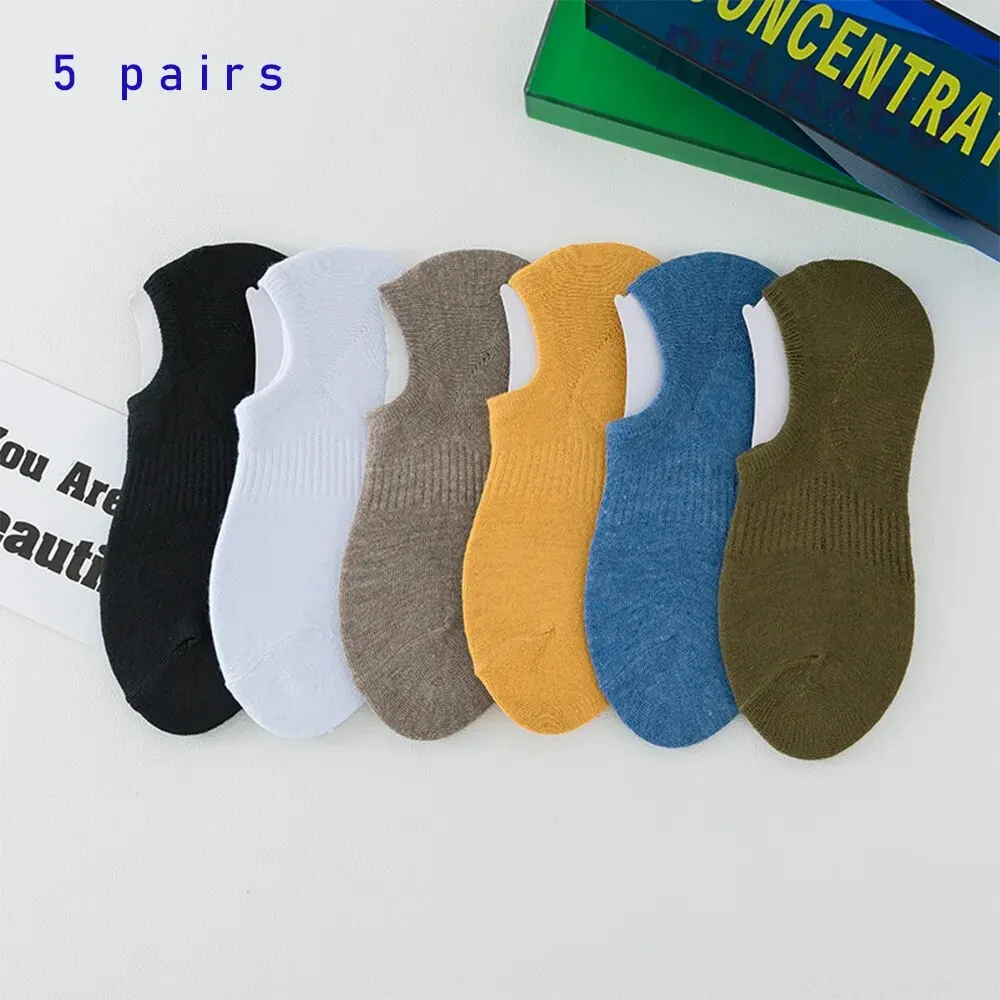 

5 Pairs of Men's/women's Invisible Socks and Slippers, Cotton Anti Slip Summer Ankle Socks, Casual Breathable Thin Boat Socks