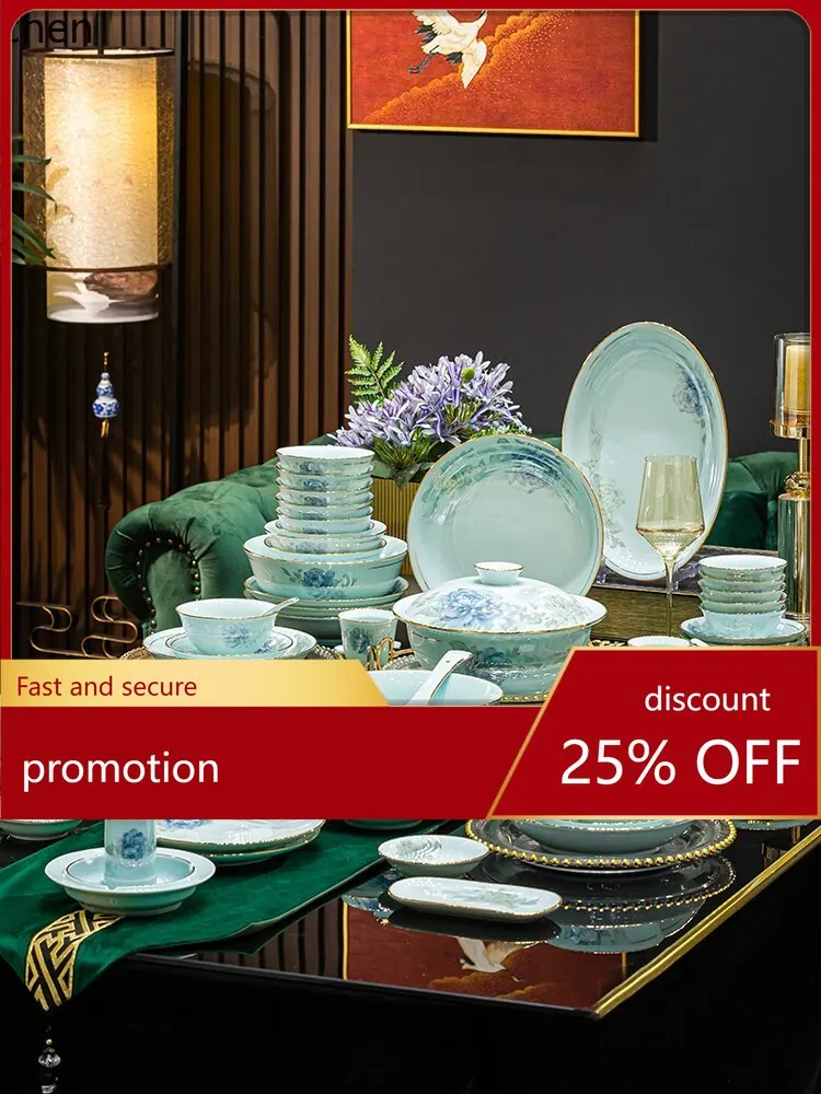 YFY  raw ore glaze shadow celadon tableware suitchinese style dish suitfor home housewarming gift