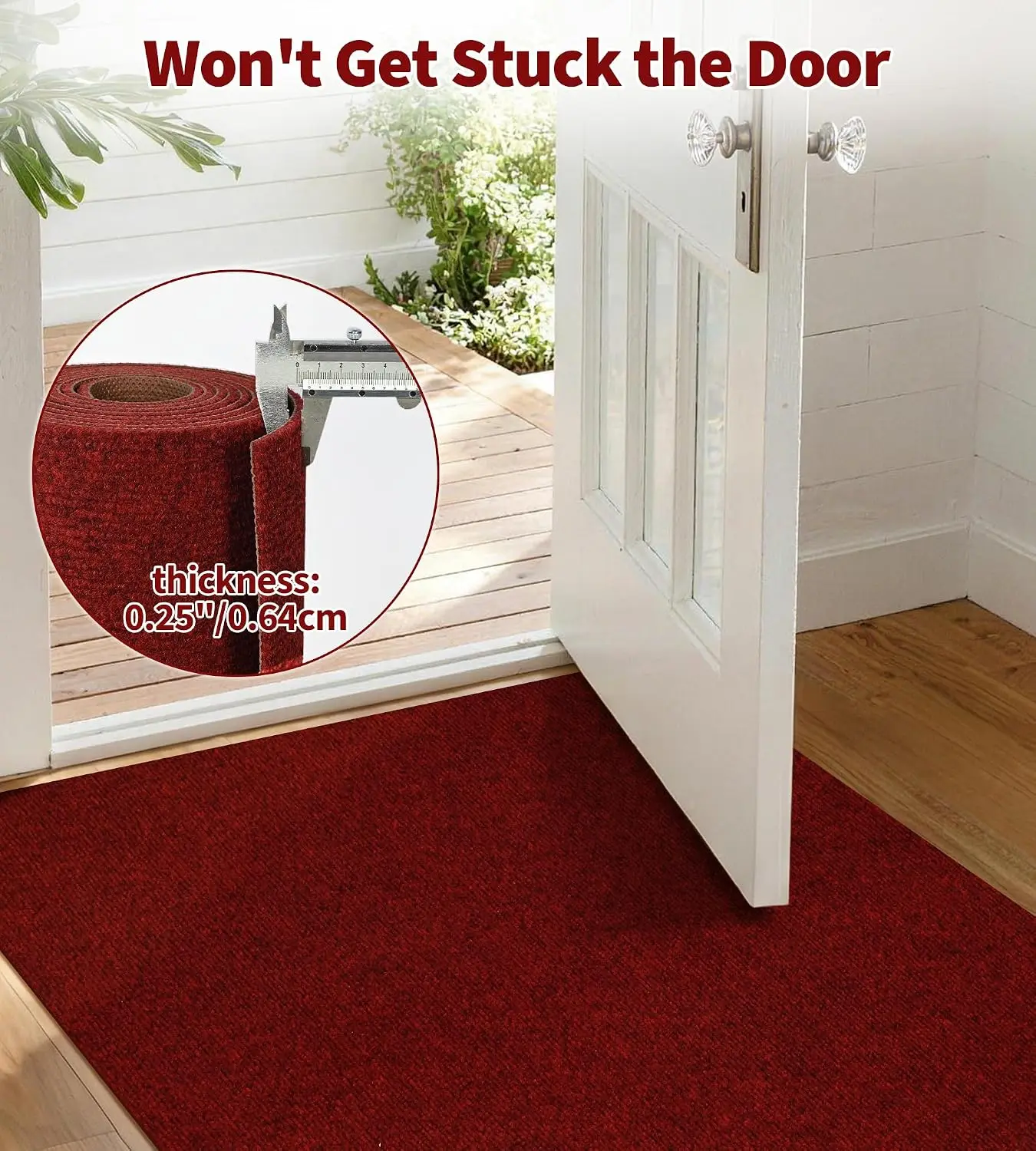 jxgzyy Red Runner Rug with Scraper Pile for Outdoor Entrance, 3 x 16.5ft
