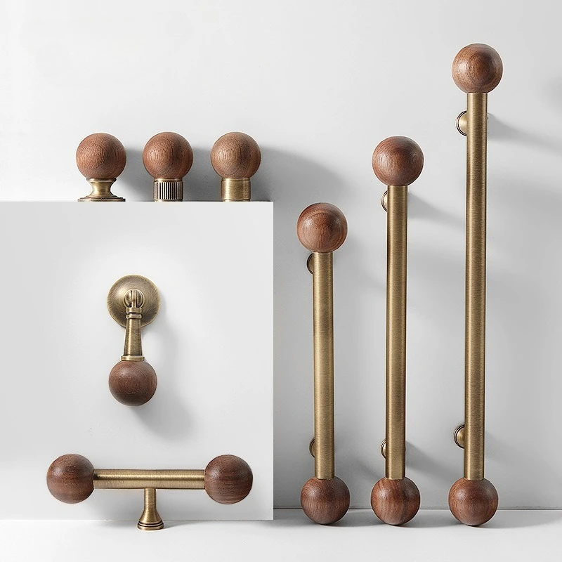 

Nordic Vintage Brass Walnut Handles for Wooden Furniture Bronze Handles for Wardrobe and Drawer Luxury Kitchen Cabinet Handles
