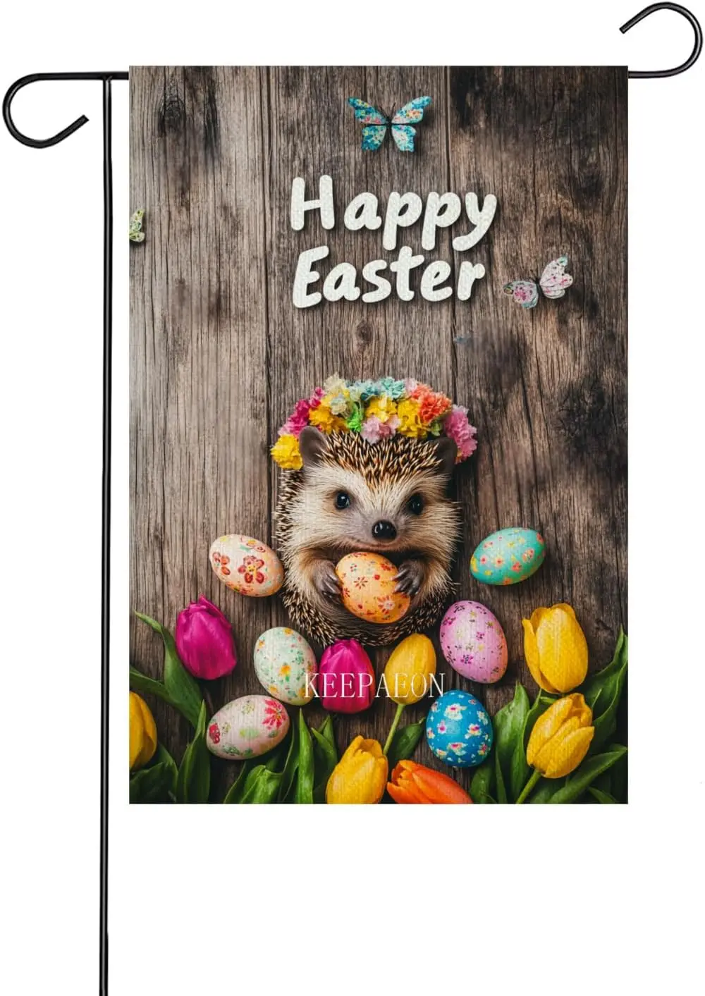 Happy Easter Hedgehog Garden Flag Double Sided Vertical Burlap 12x18 Inch Rabbit Outdoor Yard Farmhouse Hedgehog Decor (1498 uui