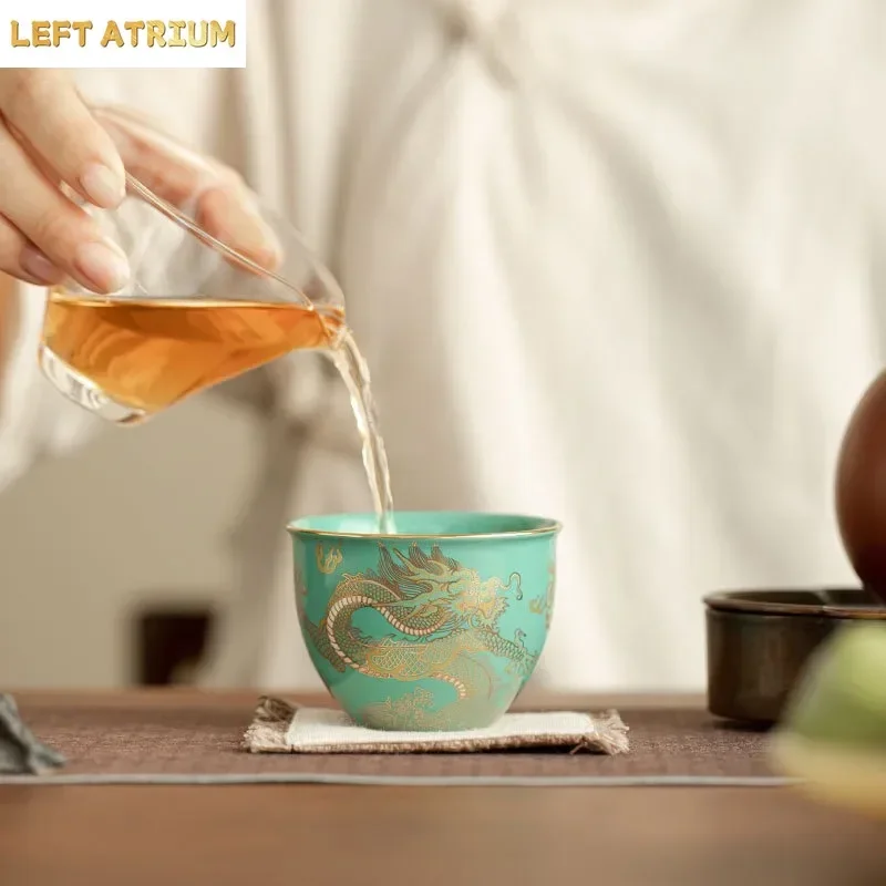 120ML Turquoise Green Dragon World Bucket Cup New Chinese Household Anti-scalding Ceramic Teacup High-end Kung Fu TeaSet TeaCup