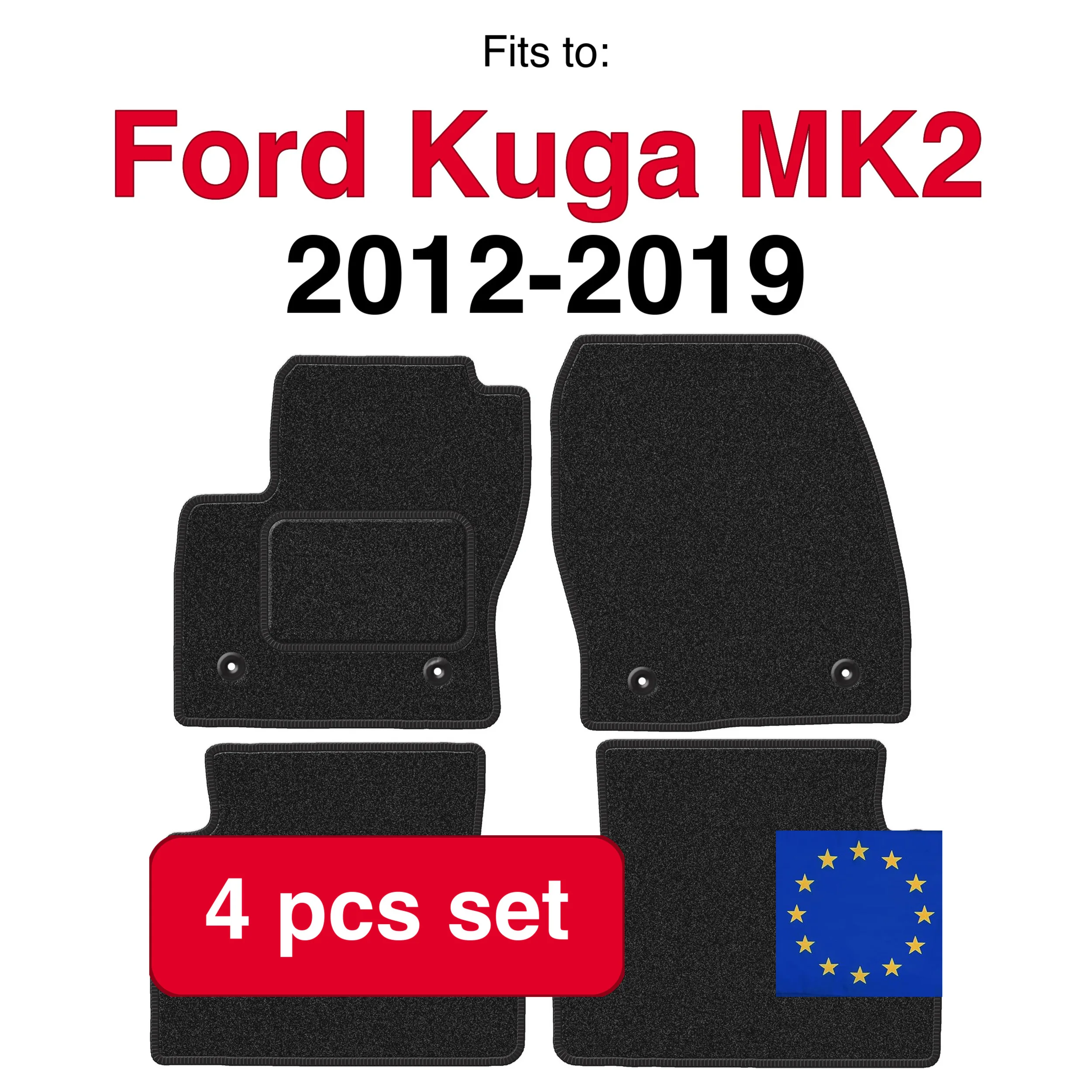 ANTHRA velours automatten voor Ford Kuga MK2 SUV (2012-2019) - antraciet (4 stuks) in de auto passende automattenset