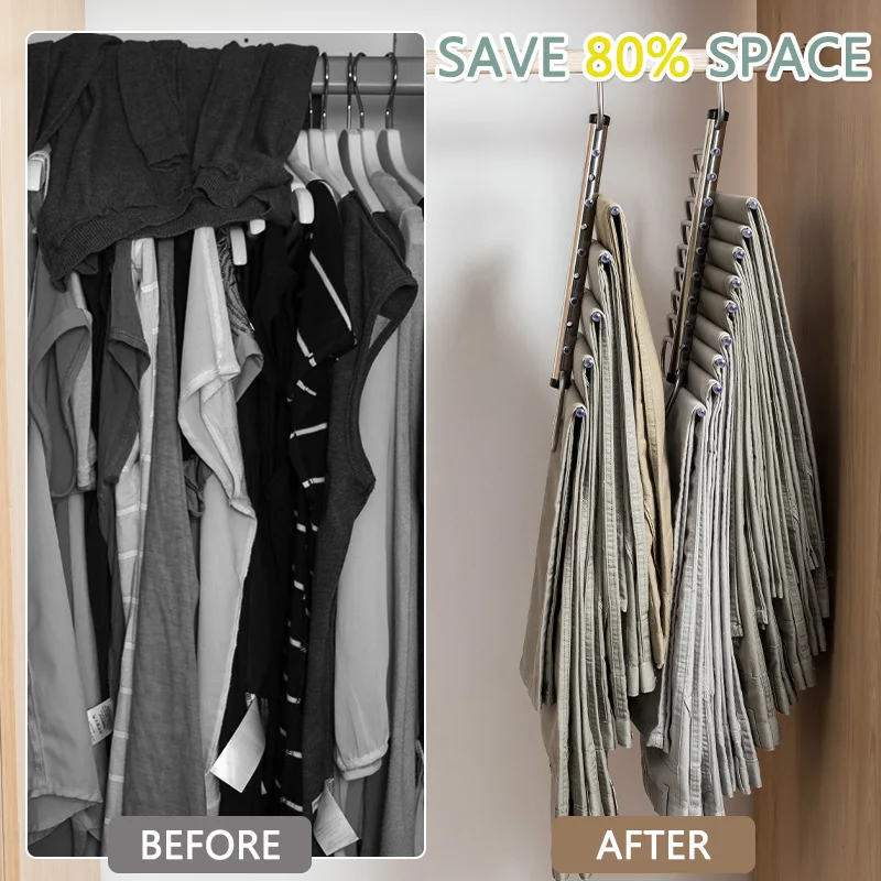 Stainless Steels Pants Hanger Space Saving 5/9 Tier Closet Organizers for Jean Trouser Scarf Multi Clothes Rack in One Storage