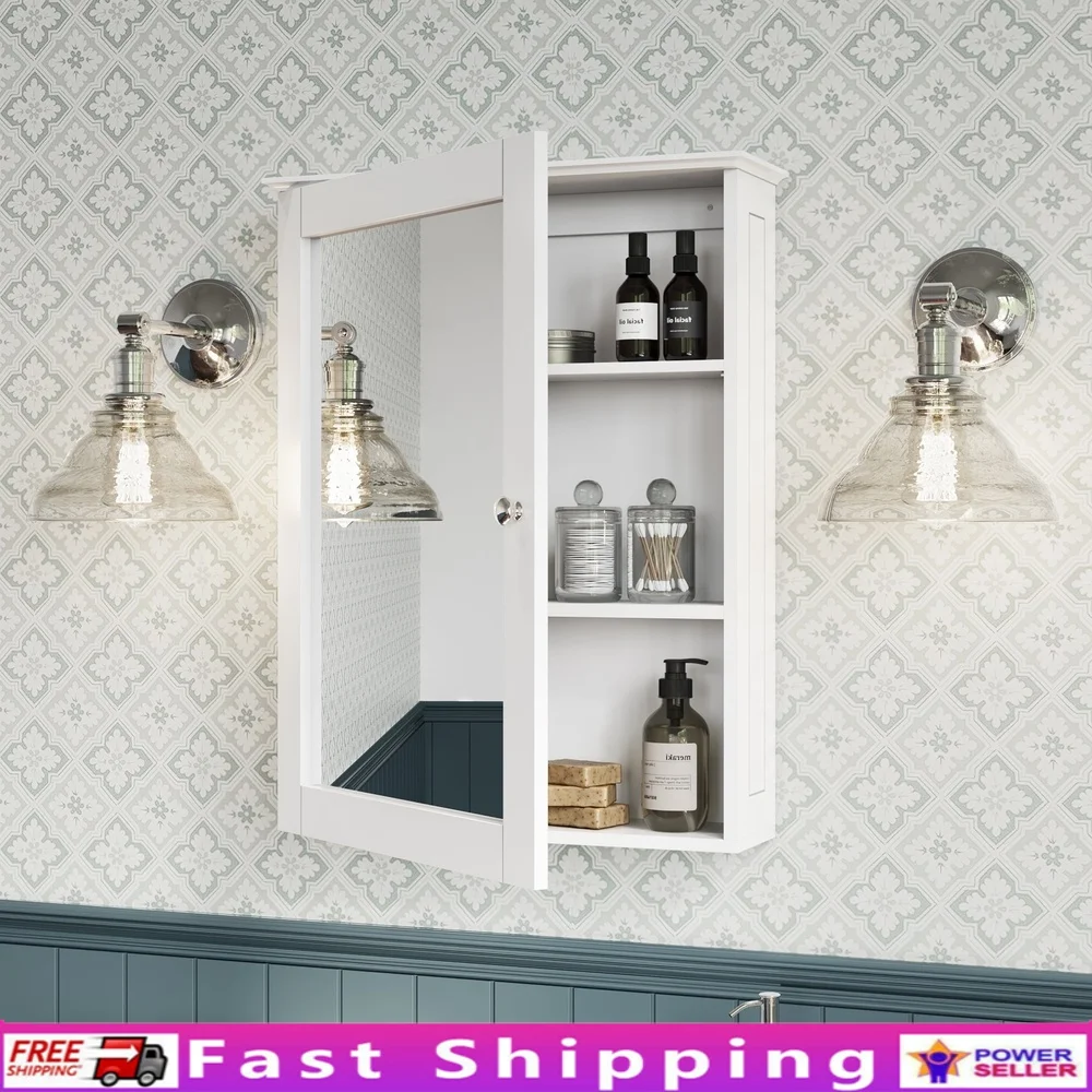 

Bathroom Storage Cabinet with Mirror Wall Mount Adjustable Shelves Medicine Cabinet Soft Close Hinges Clutter Free Organization
