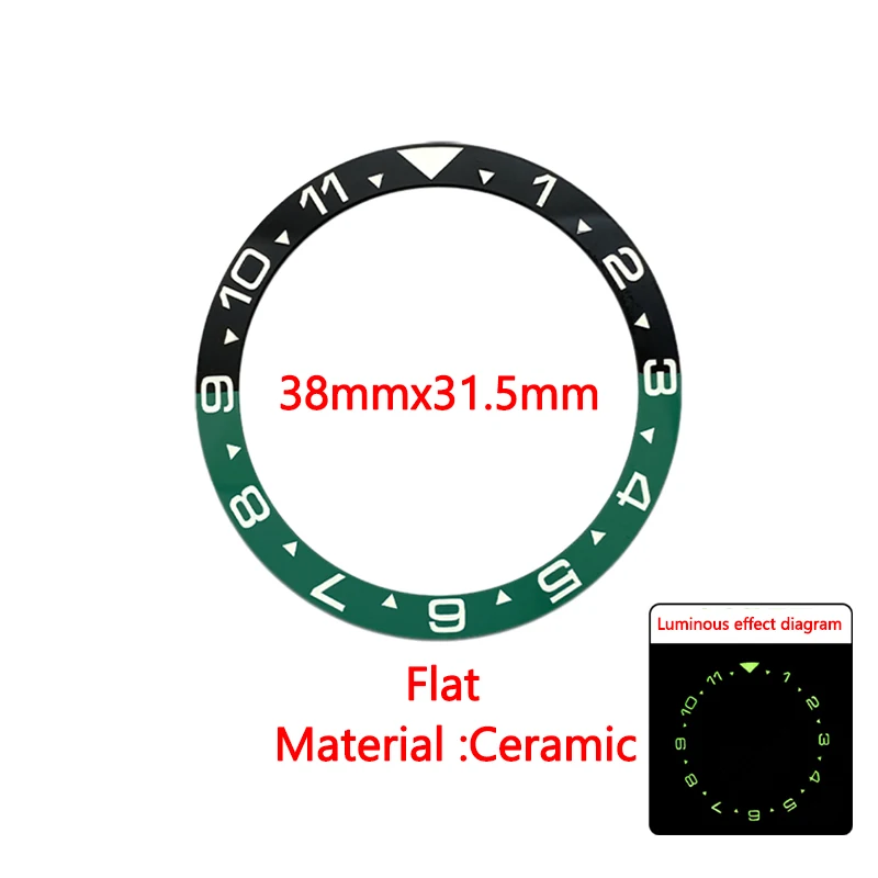 38x31.5mm Green Luminous SKX007 Bezel Insert Fit For SKX007 SRPD Watch Case NH35 Case SKX007 Ceramic Bezel Ring 12-hour system