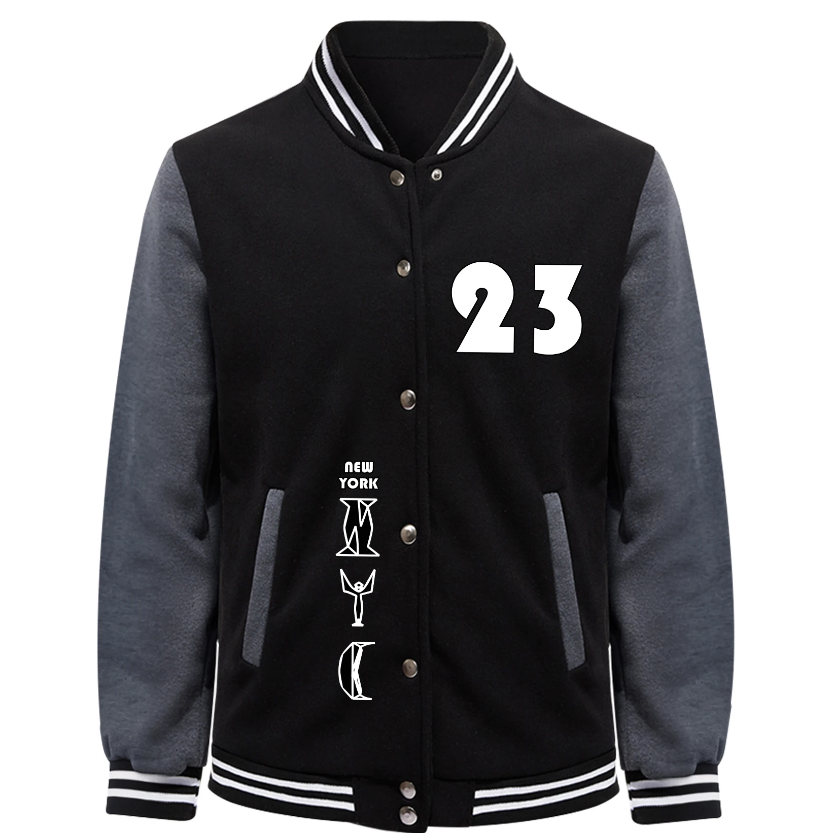 

Мужские бейсбольные куртки с принтом Нью-Йорка No 23, флисовое универсальное пальто, осенняя повседневная свободная одежда, мужской американский винтажный трикотаж