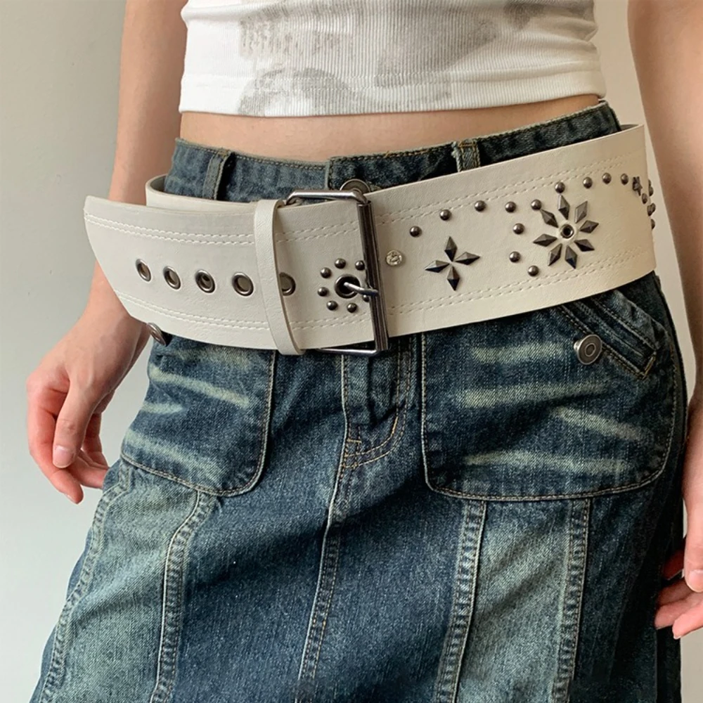 خمر صراع الألوان المتخصصة تصميم حزام Y2k التوابل الفتيات Ins نمط رصع الماس واسعة حزام ميرادور نمط صدرية #3