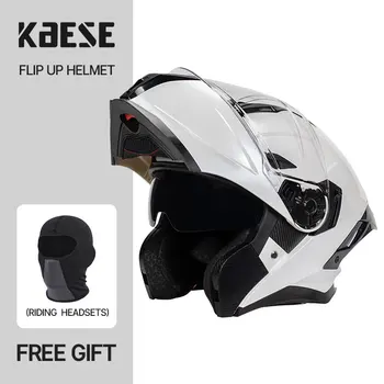 Mannen Vrouwen Parelwit Modulaire Flip Up Integraalhelm Volwassen Motorhelm Dubbel Vizier DOT ECE Goedgekeurd