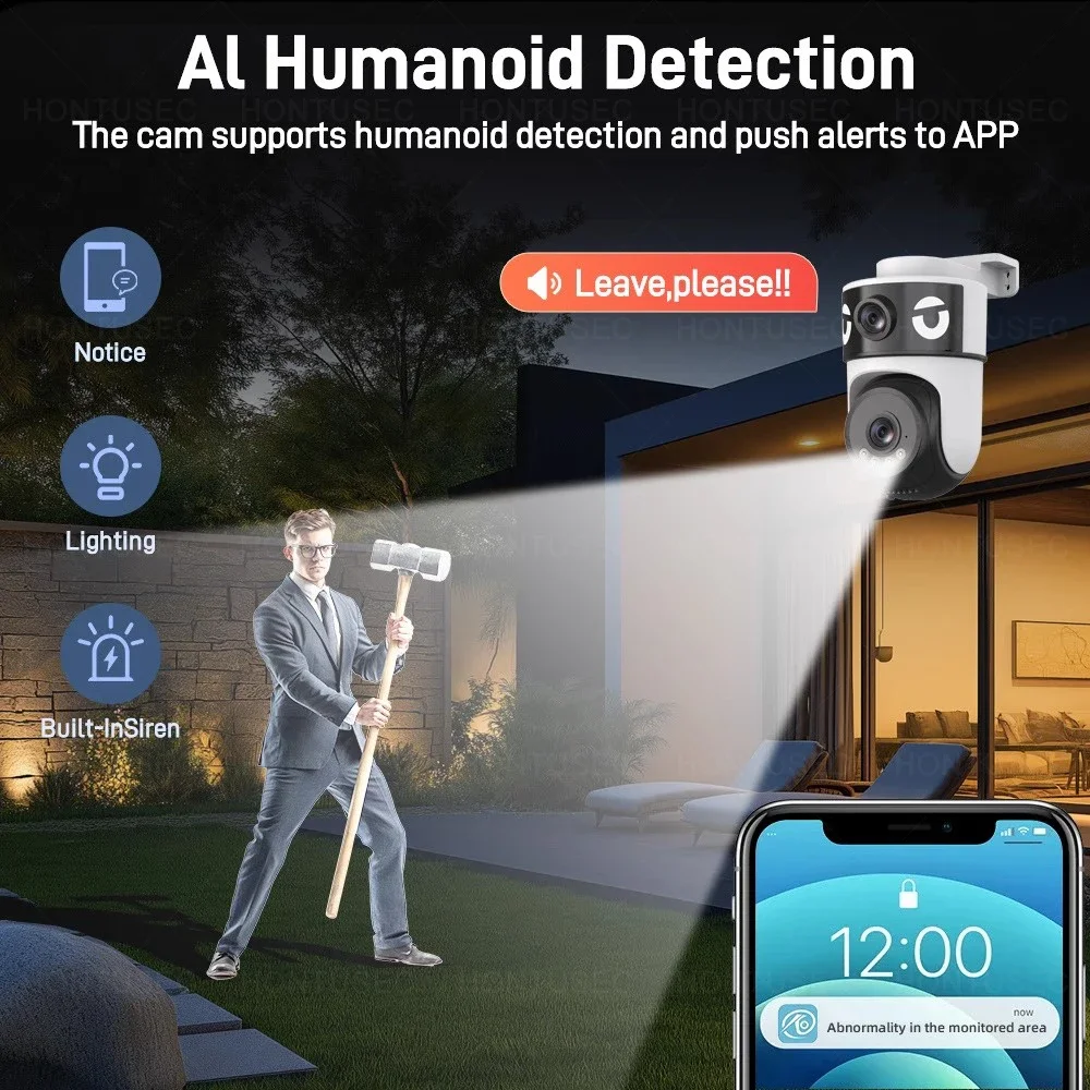 OKAM 4K 8MP Dual Lens Dual Screen WIFI PTZ 2K 4MP Draadloze Beveiligingscamera Buiten IP66 Auto Tracking Bewakingscamera's