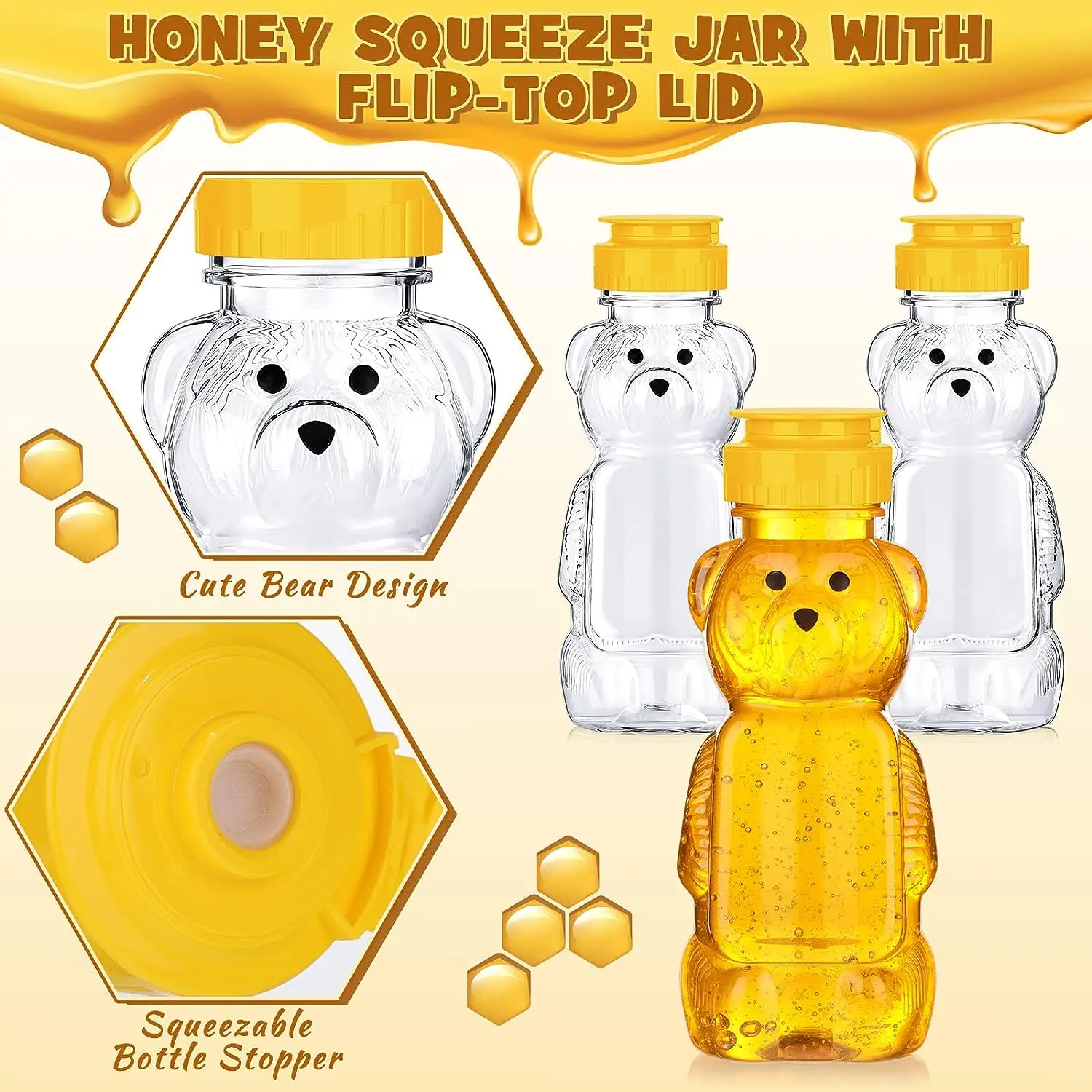 8oz  Plastic Bear Honey Bottles Jars Clear Honey Containers Dispenser Squeeze Bottle Juice Bottle with Leak Proof Flip-Top Caps