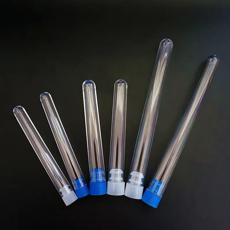 100pcs/lot Clear Plastic Test Tubes with Color Plugs Diameter 12mm/13mm/15mm PS Benzene-penetrating Test Tube