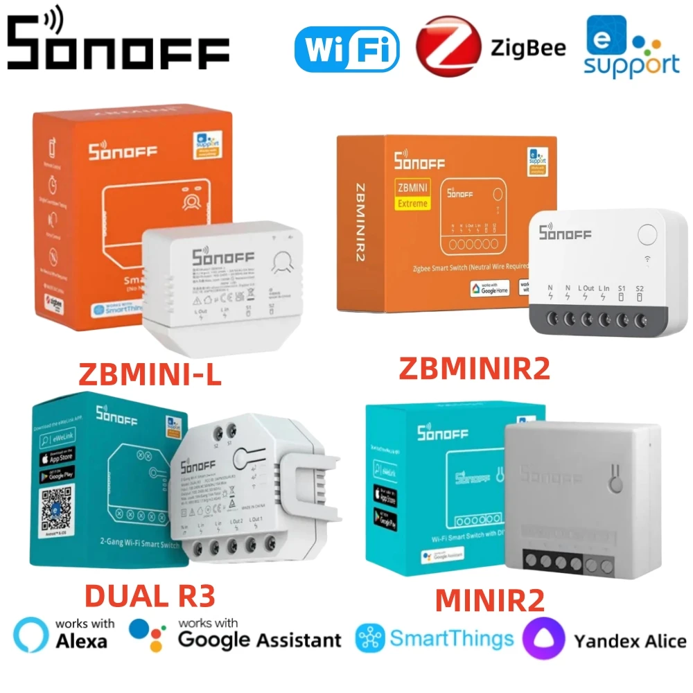 SONOFF ZigBee 3.0/WiFi Mini Smart Switch MINIR2/DUAL R3/ZBMINIR2/ZBMINI-L eWeLink APP Remote Control Work With Alexa Google Home