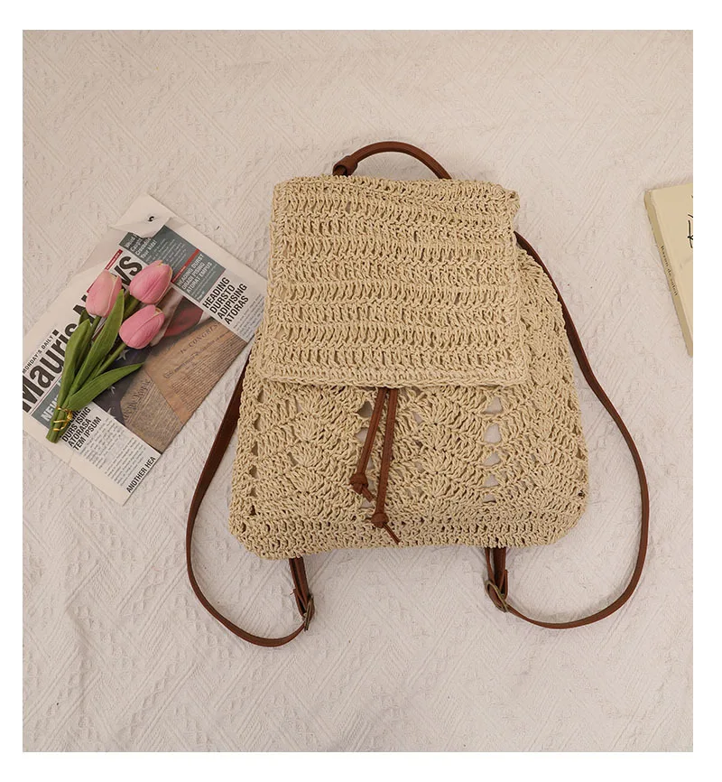 2023 New Women Handmade Straw Backpack Mini Summer Travel Bags Casual Holiday Backpack 2 Colors Drop Shipping