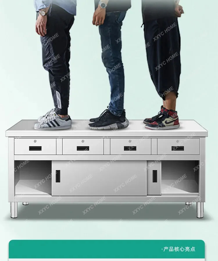 MM 304 stainless steel workbench sliding door drawer cabinet checkout page console