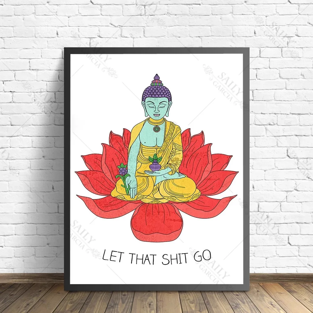 Funny Bathroom Sign Canvas Prints and Posters Let That Shit Go Quote Art Painting Buddha Zen Yoga Art Gift Bathroom Wall Picture