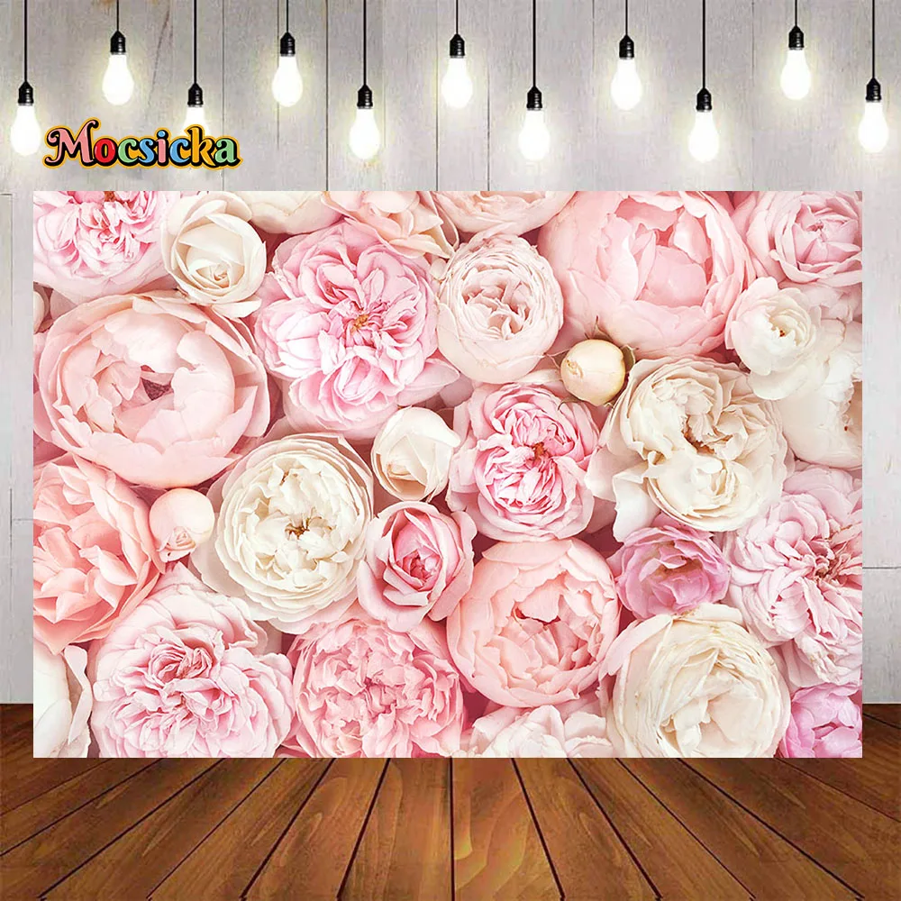 Pink Rose Flower Wall Party Banner Background Baby Shower Bridal Wedding DIY Decoration Party Backdrop Valentine\'s Day Photozone