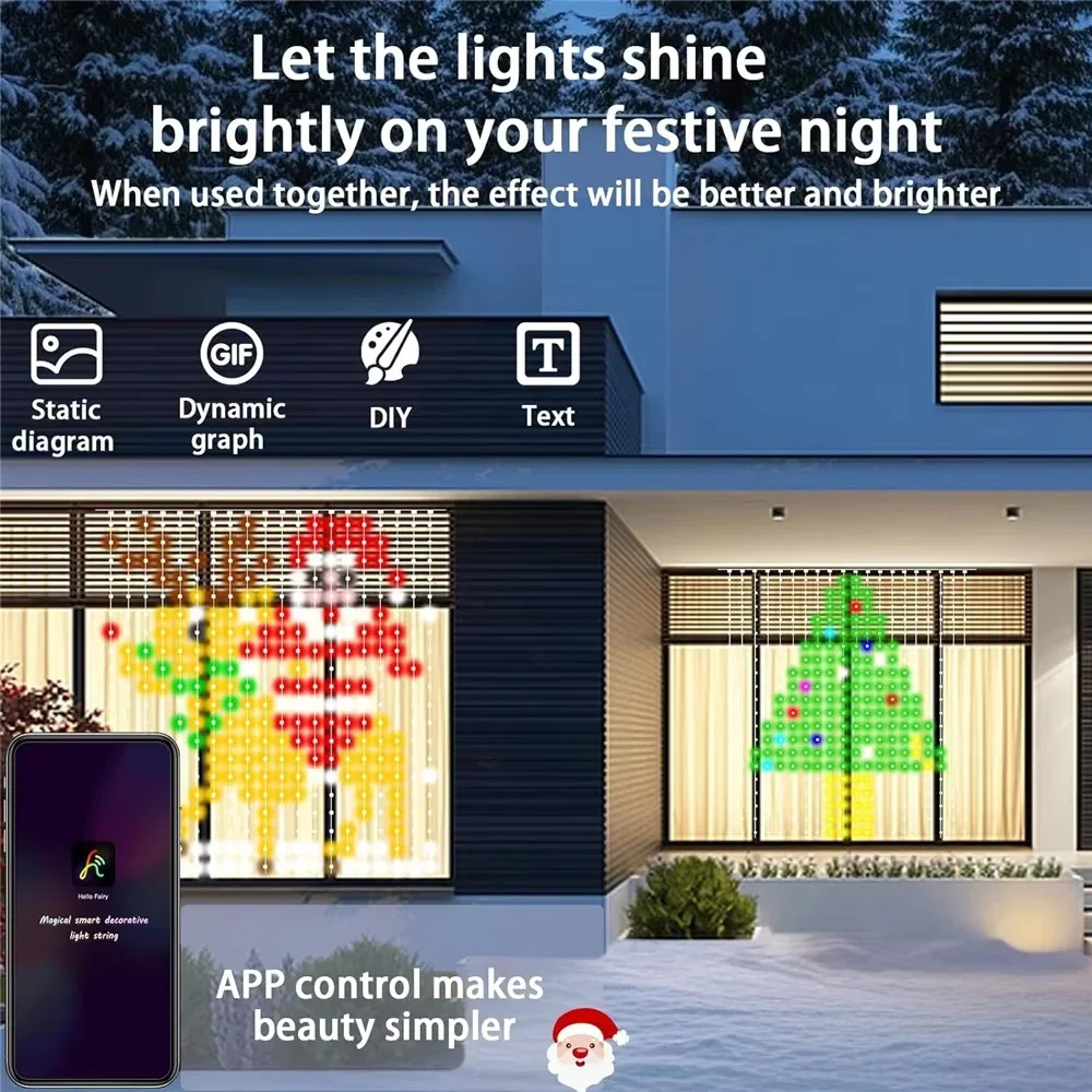 Smart LED Curtain Lights RGB APP Control Music Sync DIY Pattern Dimmable String Lights Christmas Party Home Holiday Decoration view 2