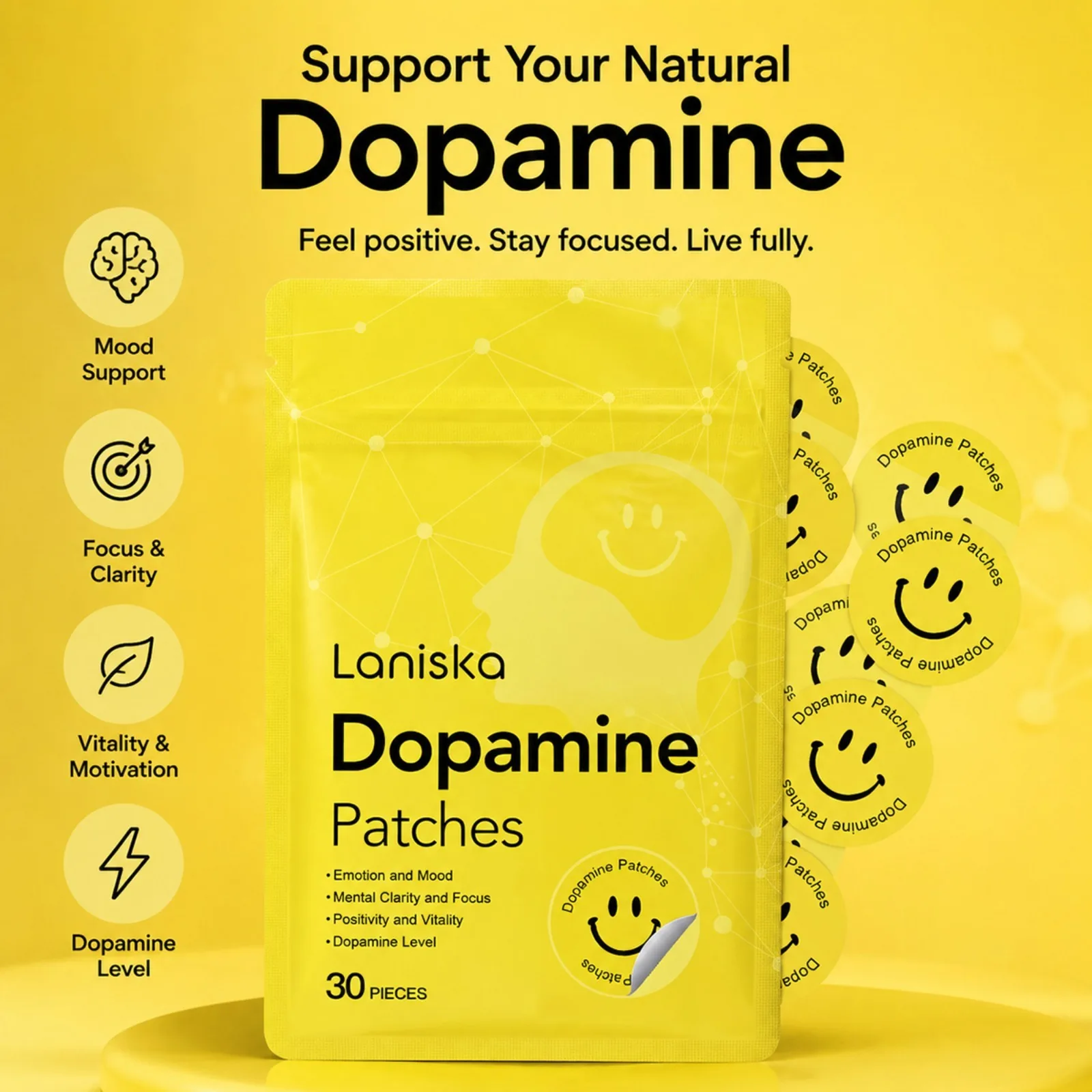 Dopamine Body Patches Mild Convenient Vitality Boost Instant Focus Support Mood Enhancement Concentration Aid Care Patch