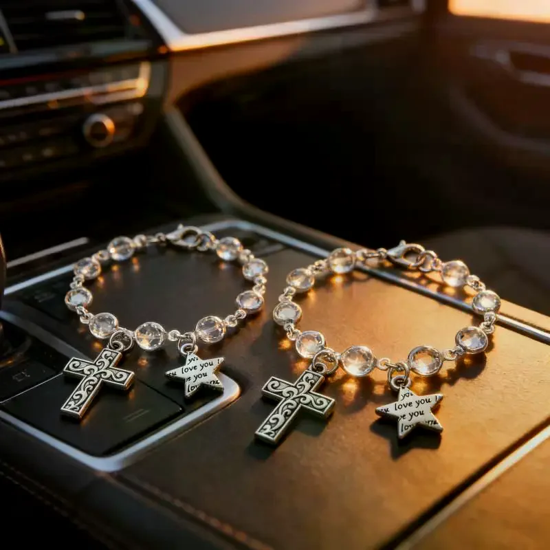 Stylish And Unique Cross-shaped Five-pointed Star Car Accessory Pendant Trendy Steering Wheel Chain