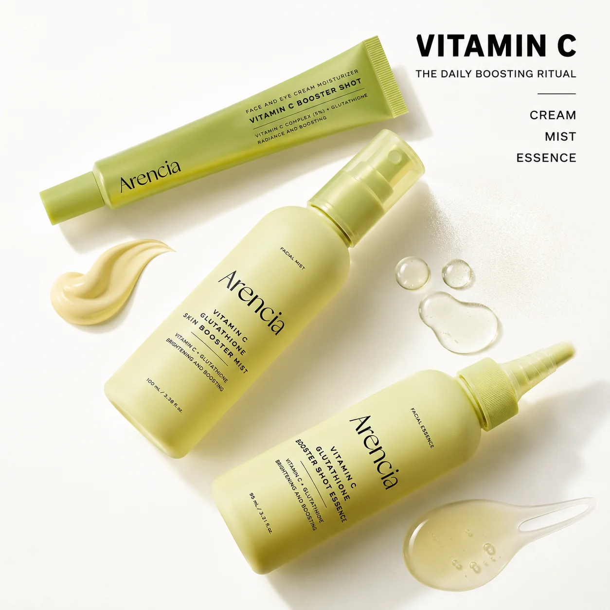 Arencia Vitamin‑C Glutathione Facial Essence/Brightening Mist/Face‑Eye Cream Deep Hydrating Anti‑Oxidation Dull Skin Repair Kit