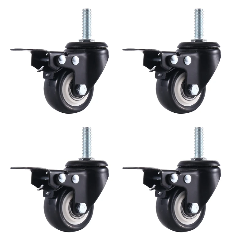 

2In Casters , 3/8In 16 X 1In(Screw Diameter 3/8In, Screw Length 1In) Casters Wheels, No Noise 4 Pack Casters With Brake