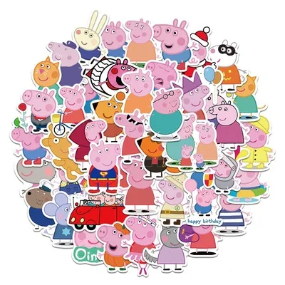 50 Pcs/Set of Peppa Pig Cute Cartoon Sticker Decorative Mobile Phone Water Cup Notebook Suitcase Waterproof Sticker Kids Toys