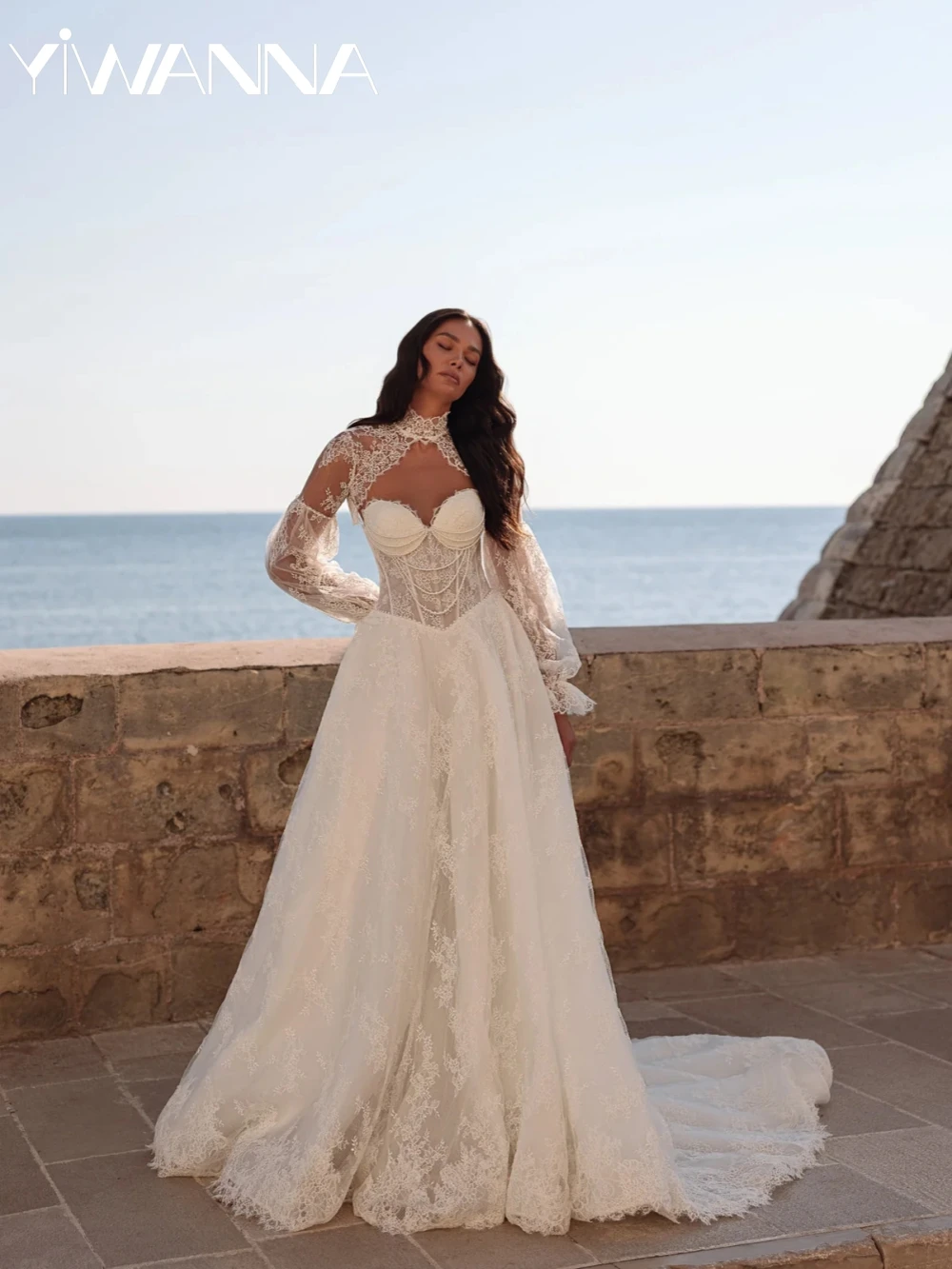 

Detachale Sleeve Pearls Lace Long Wedding Dress Ivory Dreamy A-line Bridal Gown New Customized Sweetheart Neck Dresses For Bride