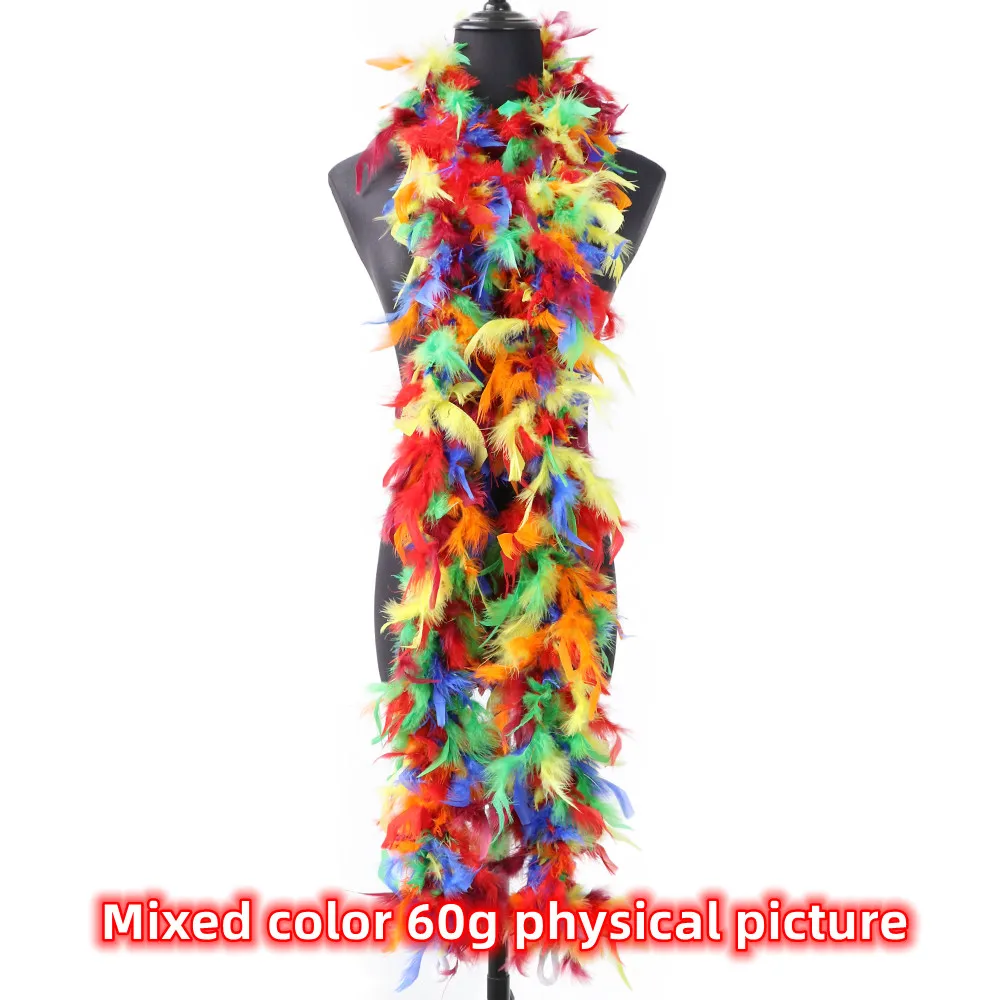 60 90 130Grams Mixed Color Turkey Feather Boa for Stage Show Clothes Custom 2meter Marabou Plumage Diy Wedding Decor Skirt Craft