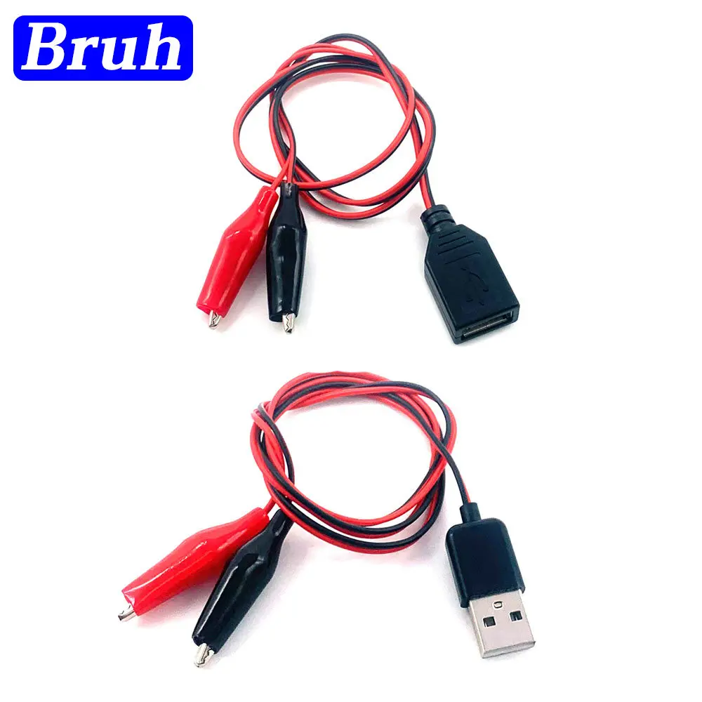 USB Male Female Connector Plug Alligator Test Clips Power Supply Adapter Cable Crocodile Electrical Clip DC 5V