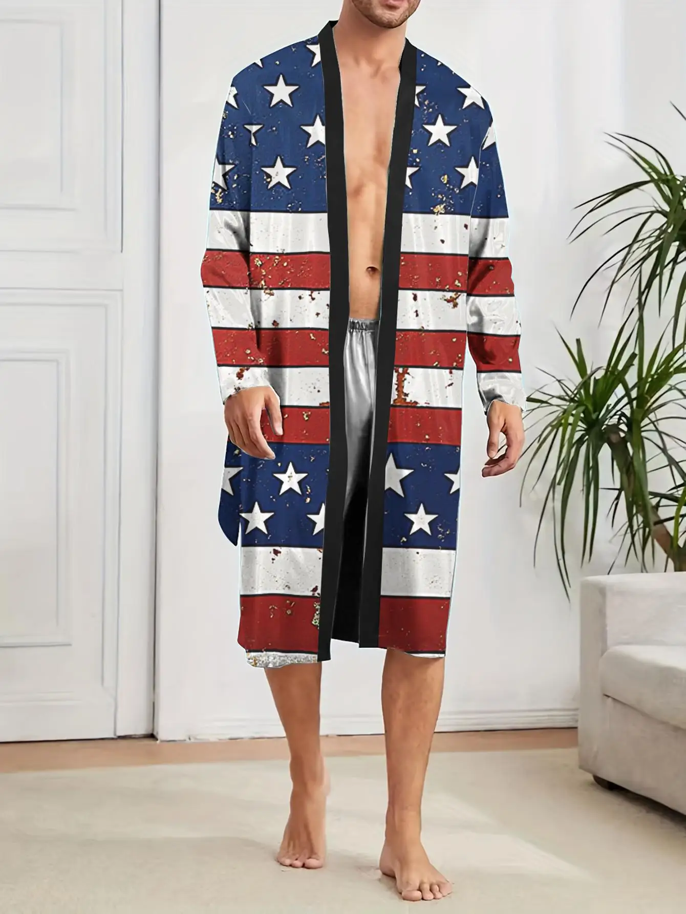 1pcs Men's Robes 2026 Spring/Summer Bathrobe men bath robe Graphic nightie for men Polyester 3D Printed Robes Men's bathrobe