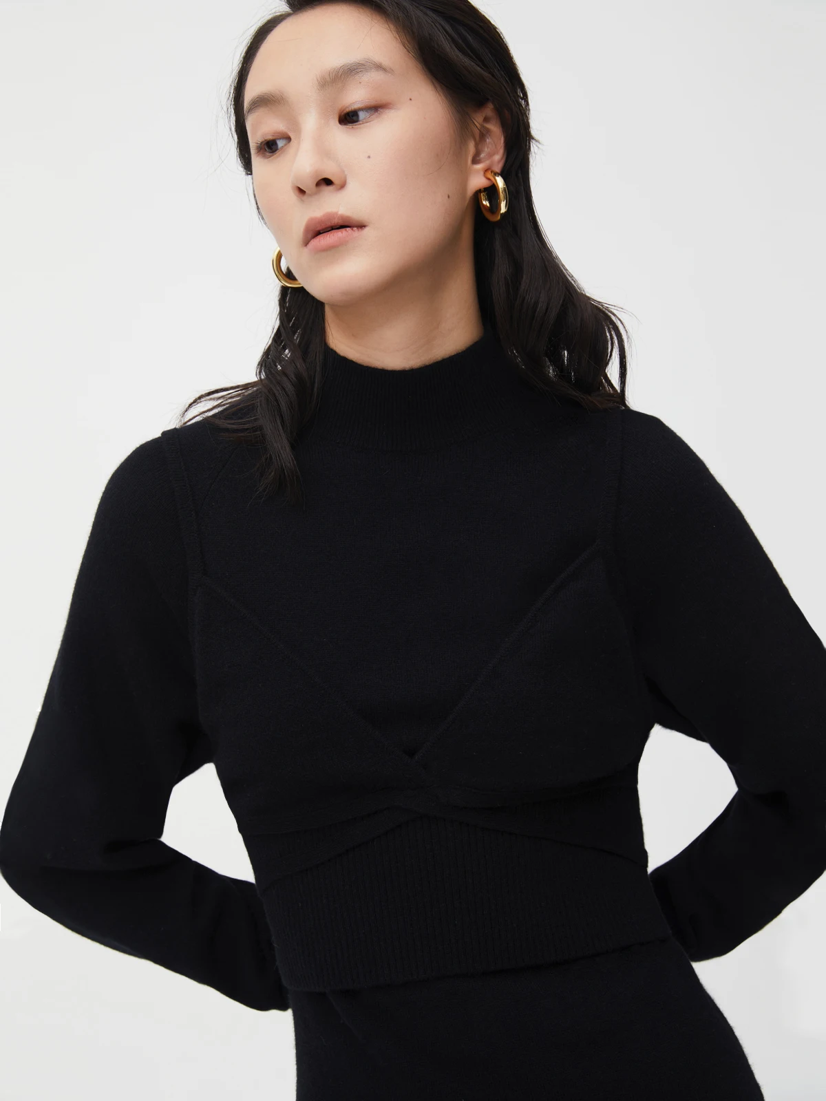 

Faionable Knitted Wool Vest APPENDAGE202 Autumn Winter V-Ne Slim Fit ort Strap Top Commute Sle Pure Color Long Sve