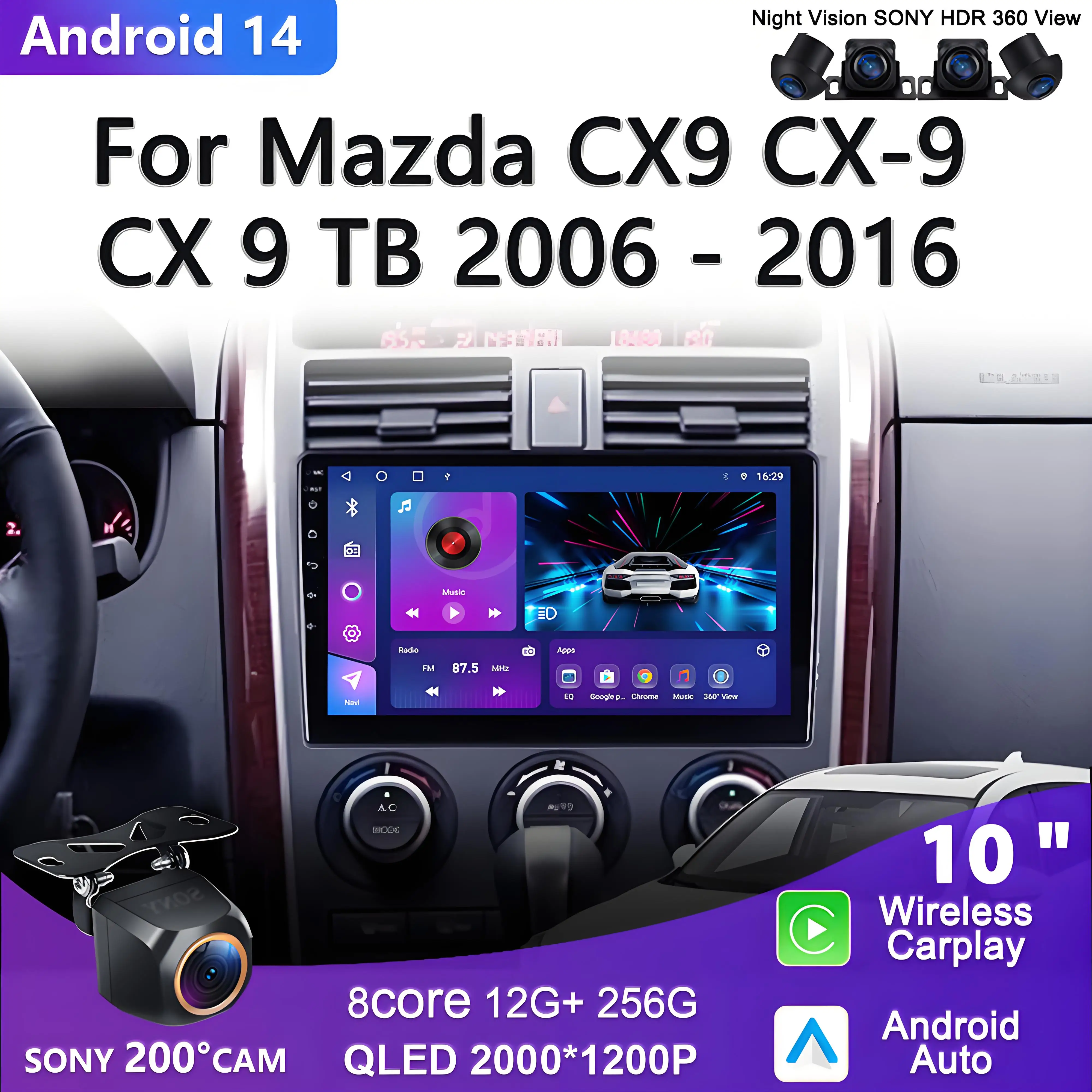 

Android 14 For Mazda CX9 CX-9 CX 9 TB 2006 - 2016 Multimedia Player Radio Stereo Head Unit GPS Navigation 5G No 2din DVD Screen