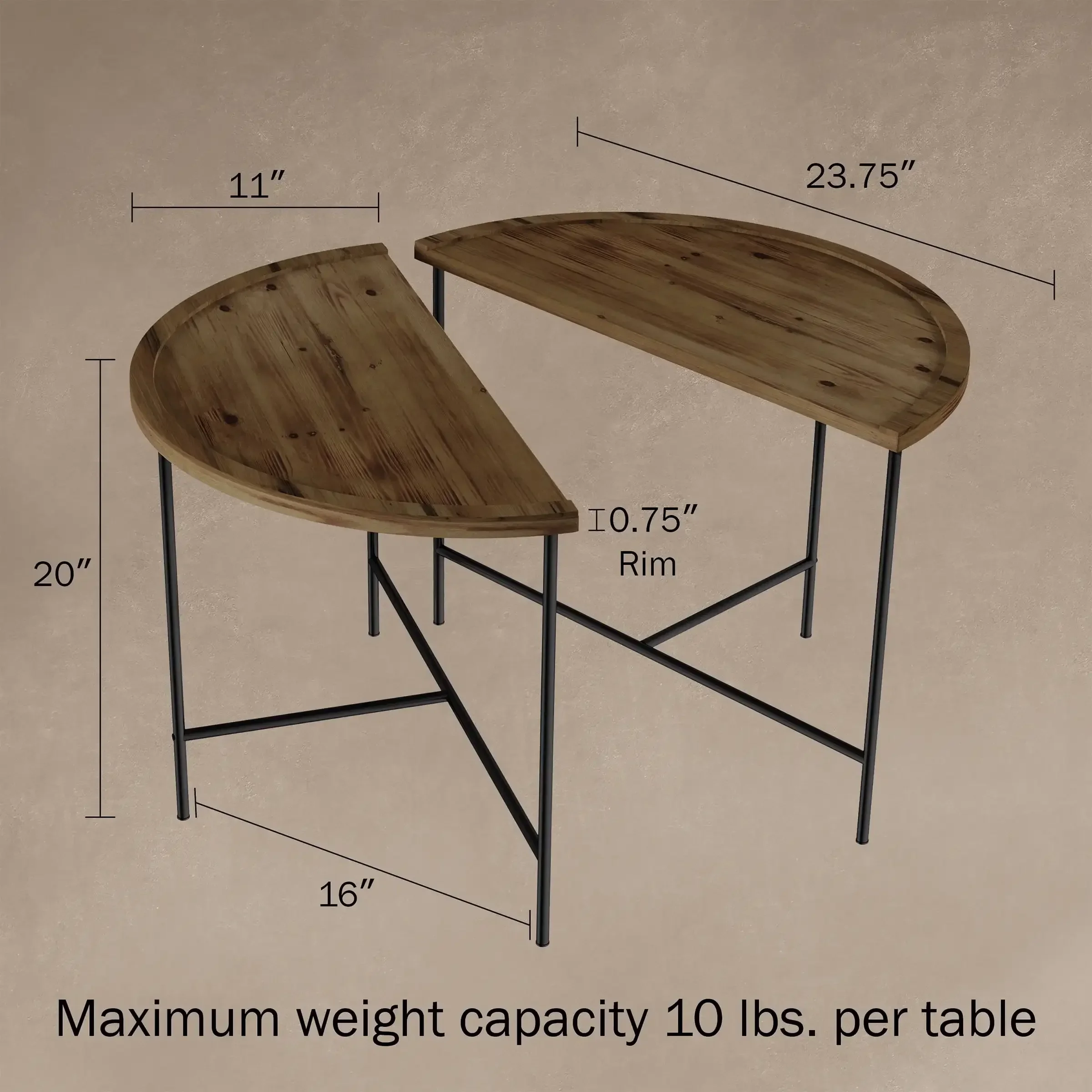 Set of 2 Half Moon Coffee Table in Rustic Weathered Oak  sofa side table