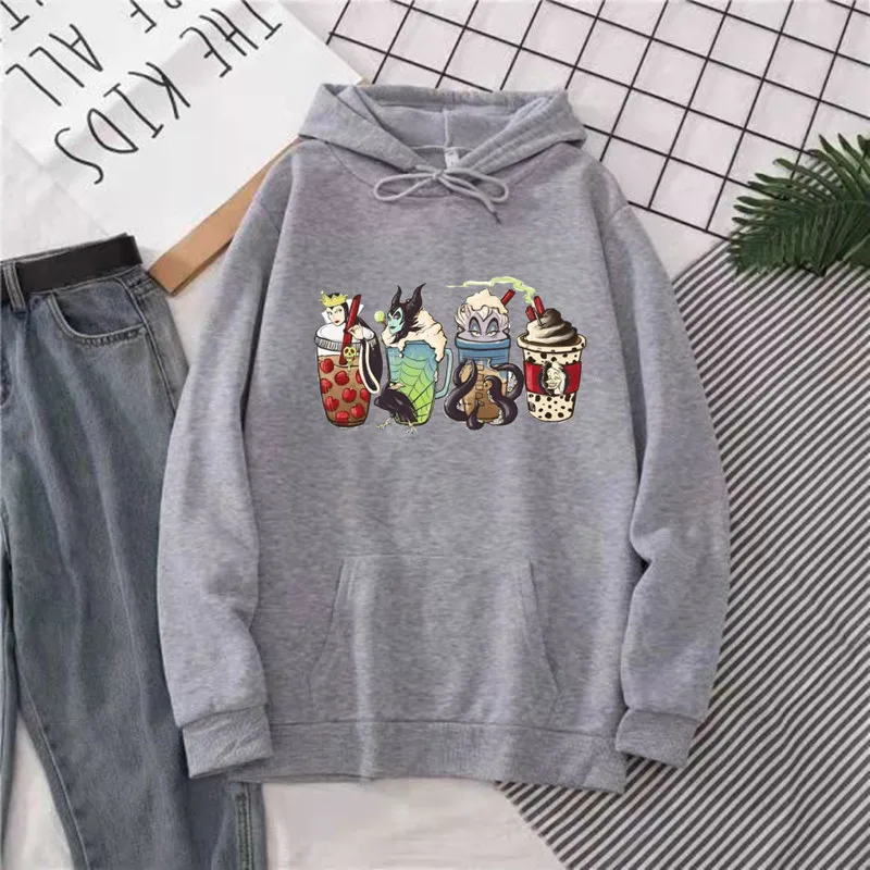 Funny Villains Coffee Hoodies Womens Anime Hip Hop Loose Sweatshirts Fleece Warm Soft Hooded Street Casual Harajuku Hoodie