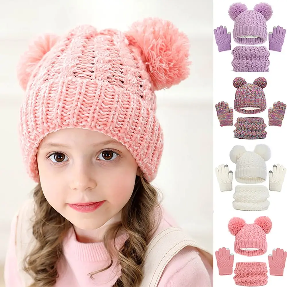 Childlike Winter Warm Children's Hat Scarf Gloves Set Windproof Thick Kids Beanie Hat Knitted Neck Hat Baby Children