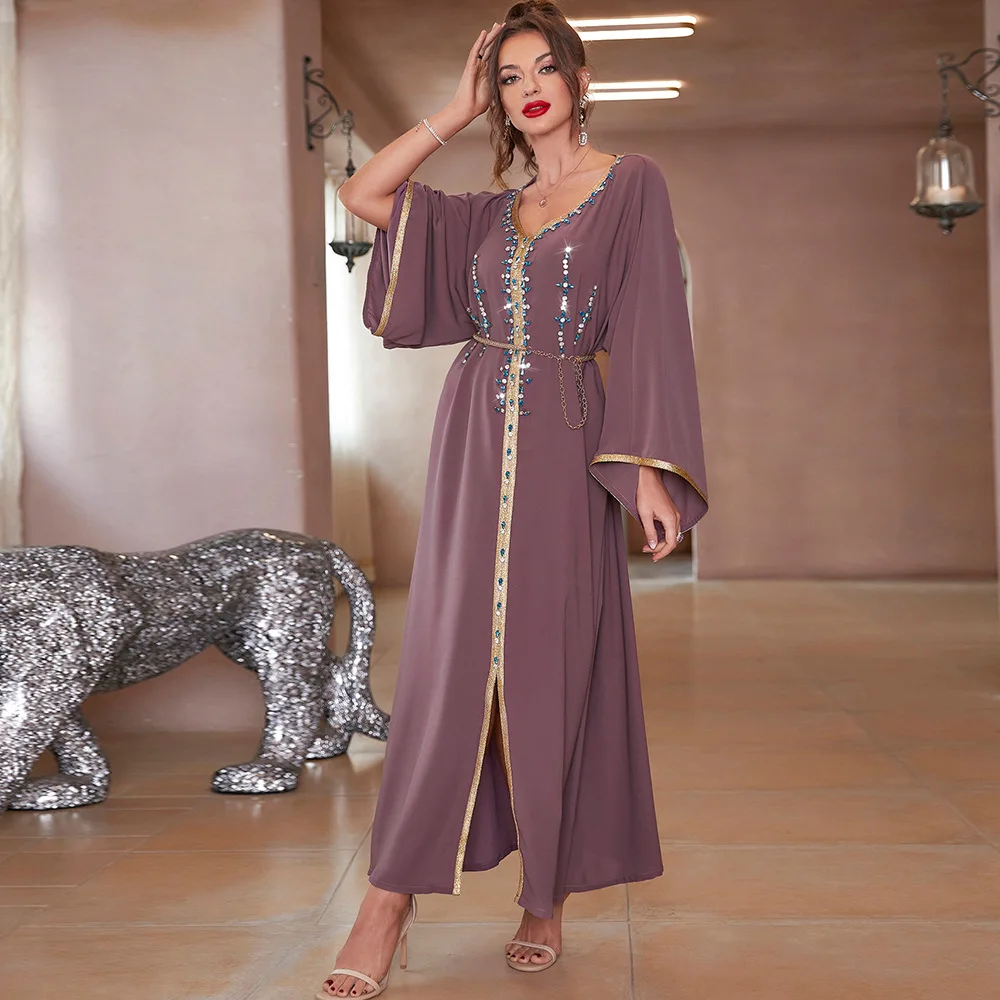 Eid Mubarak Ramadan Women Abaya Diamonds Maxi Dress Moroccan Kaftan Turkey Arabic Dubai Evening Party Vestidos Caftan Jalabiya