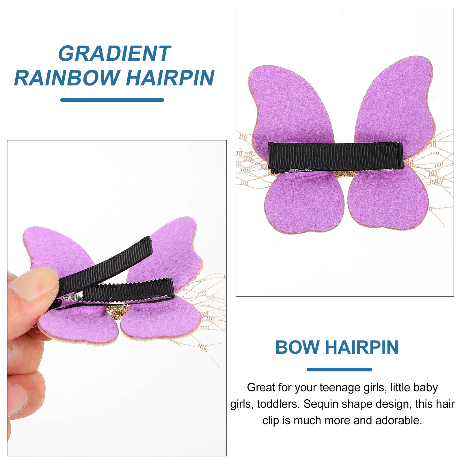 

2pcs Sequin Hair Clips For Girls Durable Rainbow Hairpin Cute Barrettes Girls Sweet Headwear