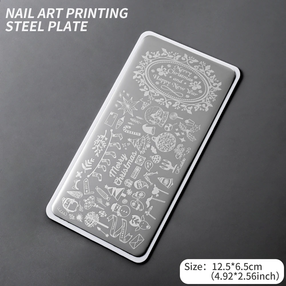 12x6cm 크리스마스 스테인레스 스틸 네일 아트 템플릿 1PC 크리스마스 트리, 산타 클로스, 벨 네일 스탬프 플레이트 DIY 크리스마스 네일 도구
