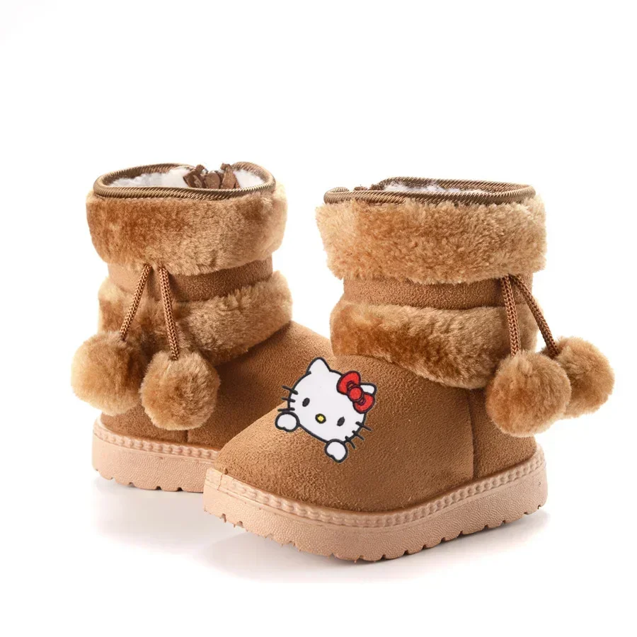 

Sanrio Thickened children Winter Casual Shoes Cotton Boots hello kitty kuromi Fur Ball Boots Melody Girls Warm Cotton Shoes