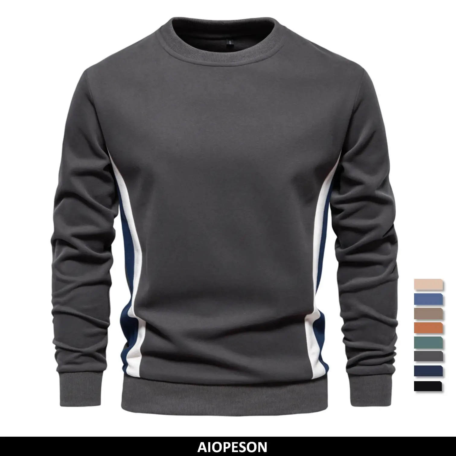 AIOPESON Mens Patckwork Cotton-blend Crew Neck Sweatshirts Fashion Casual Sport Round Neck Pullover Sweatshirt for Men