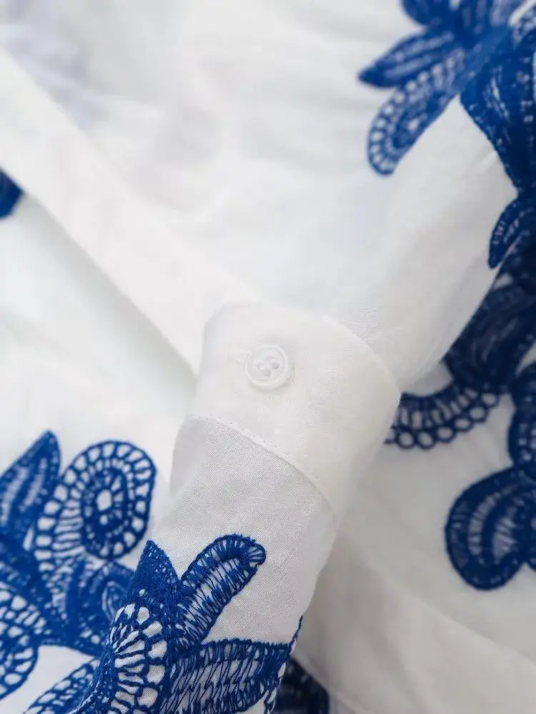 Summer Thin Floral Embroidery Loose Shirts Women V-neck Buttons Tops Fashion Blouses