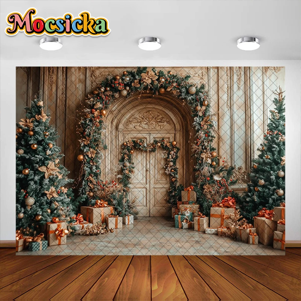 Fondo de sala de Navidad guirnalda de Navidad chimenea regalo decoración niños vacaciones foto retrato telones de fondo accesorios de estudio Banner