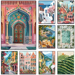 World Travel Cities Amalfi India Morocco Mexico Travel Landmark Landscape Poster Canvas Painting Wall Art Living Room Home Decor