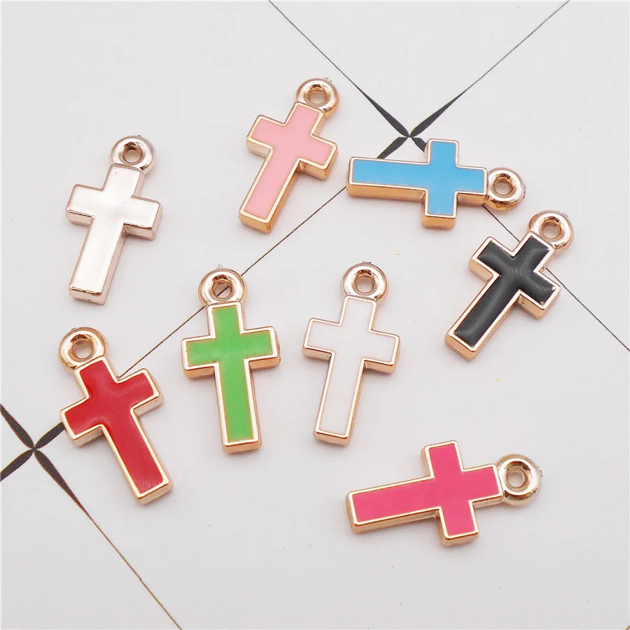 Julie Wang 16PCS Plastic Crucifix Cross Charms Multicolor Pendants Necklace Bracelet Earrings Jewelry Making Accessory