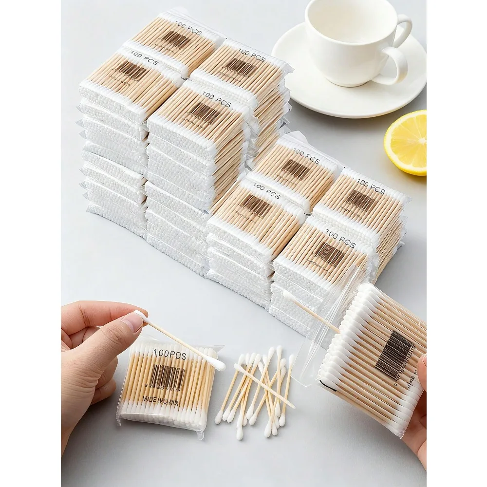 

2000pcs Double-Ended Bamboo Sticks, For Ear & Nose Cleaning, Makeup And Personal Care, Hygiene Double-Headed Makeup Bamboo Swabs, Ear Cleaning, Lipstick Makeup Remover, Household, Personal Care (Random Packaging, 100pcs Trial Pack Available)