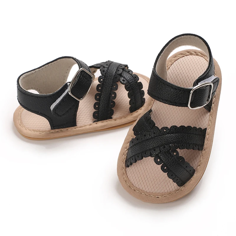 صنادل أطفال صيفية من 0 إلى 18 شهرًا من البولي يوريثان بنعل مطاطي مضاد للانزلاق، زوج أول من أحذية المشي القابلة للتنفس