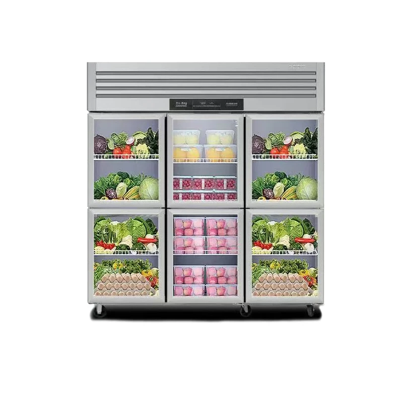 Commercial double-door refrigeration and fresh-keeping staff six-door display cabinet vegetable string all-steel copper pipe