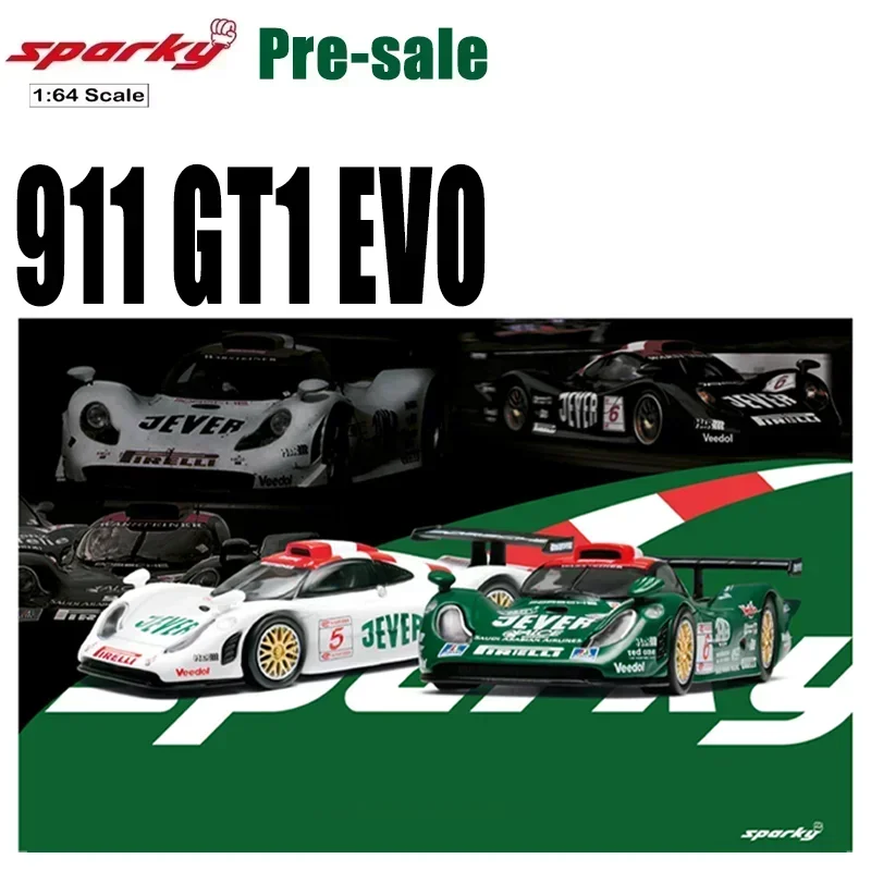 Voorverkoop Sparky & Tiny 1/64 Porsche 911 GT1 EVO 98 Legering Speelgoed Motorvoertuig Diecast Metaal Model