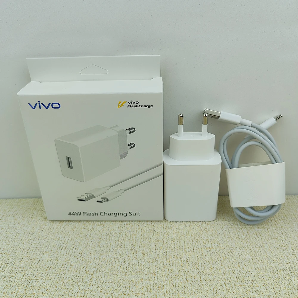 

44W Vivo Fast Charger EU FlashCharge Adapter Type C Cable For VIVO X70 X60 S12 S10 Y31 Y51 Pro Y21 T5X T4 IQOO Neo 5 6 Z5X Z6 Z5